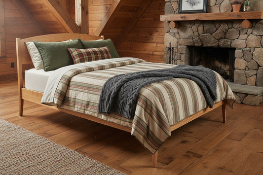 Wooden bed frame on a white background