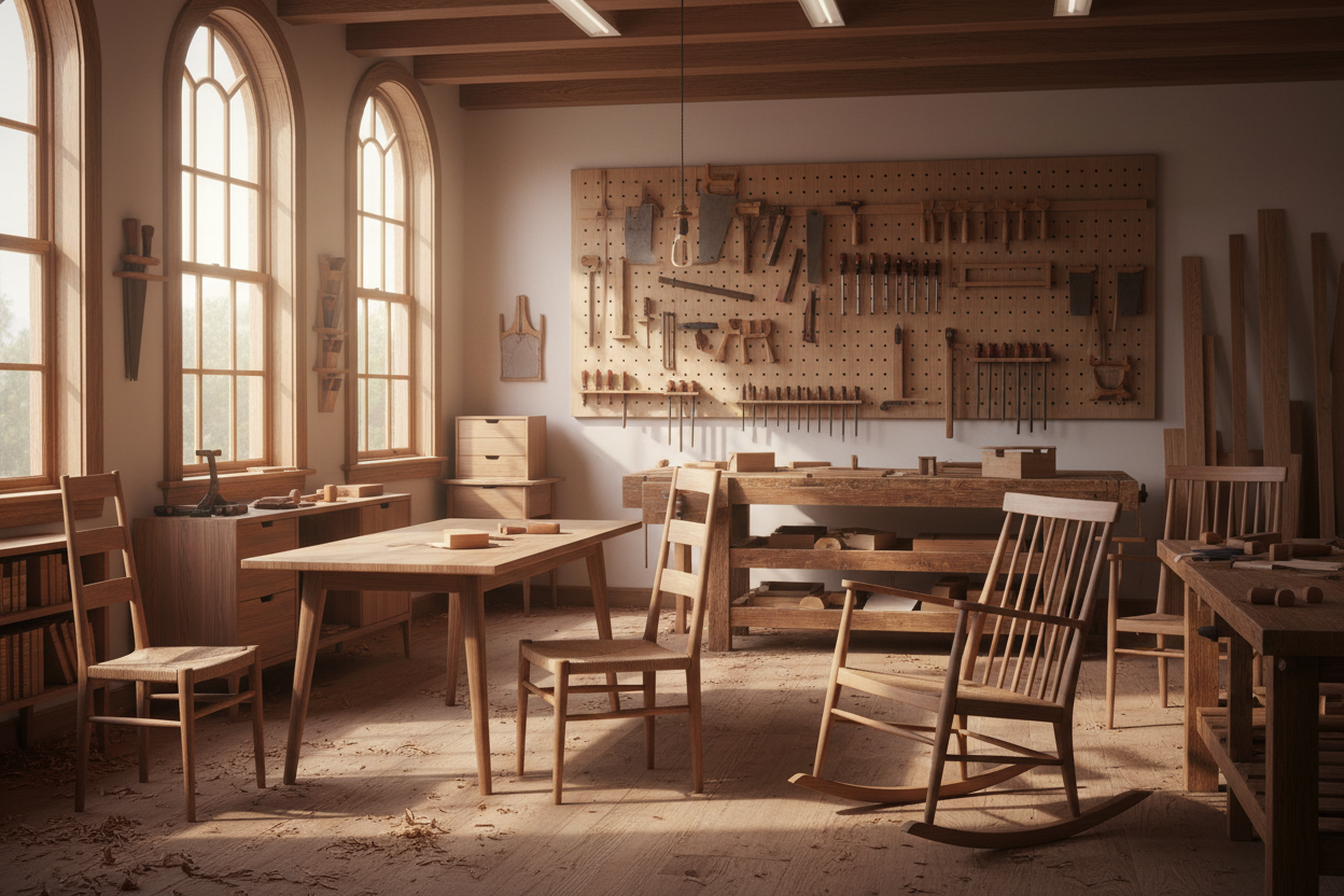 shaker style furniture in workshop